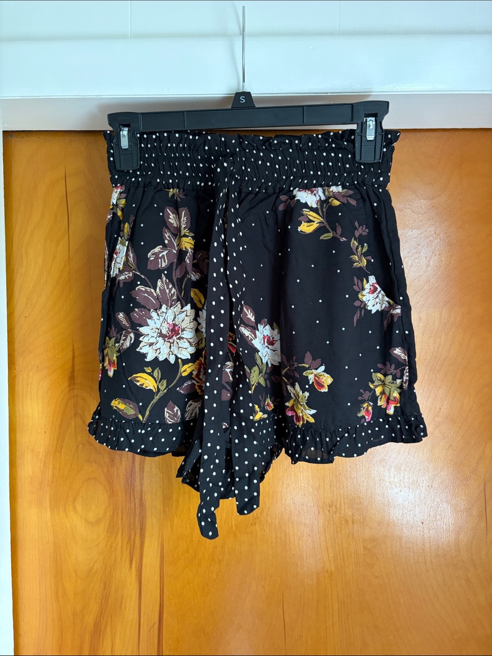 Blue Rain Black Floral & Polka Dot High-Waist Tie-Front Shorts